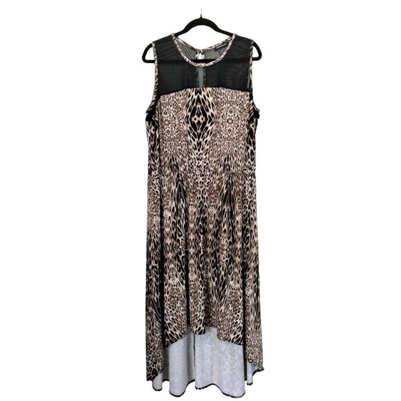 Ashley Stewart Leopard Print High-Low Sleeveless Dress With Sheer Yoke Size 26 - Picture 2 of 9